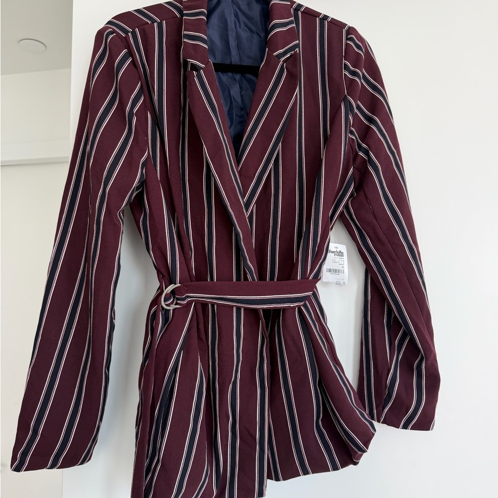 Charlotte Russe Burgundy Striped Belted Blazer